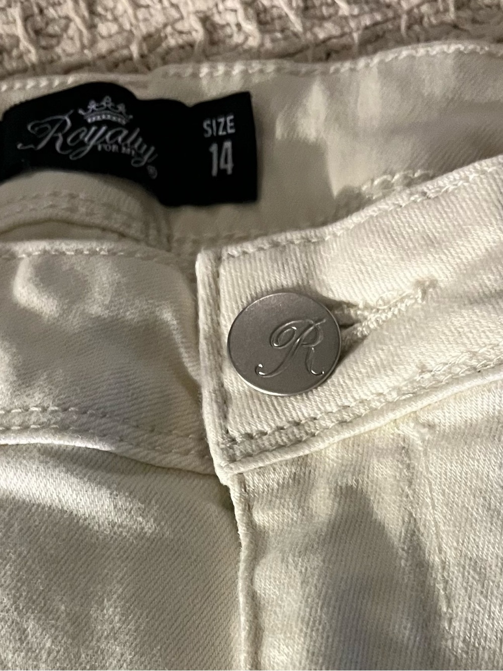 Royalty For Me Women's Cream Straight Leg Jeans with Silver Button